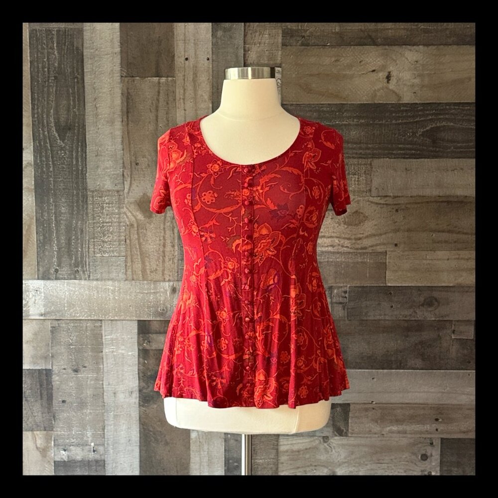 Torrid 00 red orange floral button up top dark feminine fairycore flowy festival